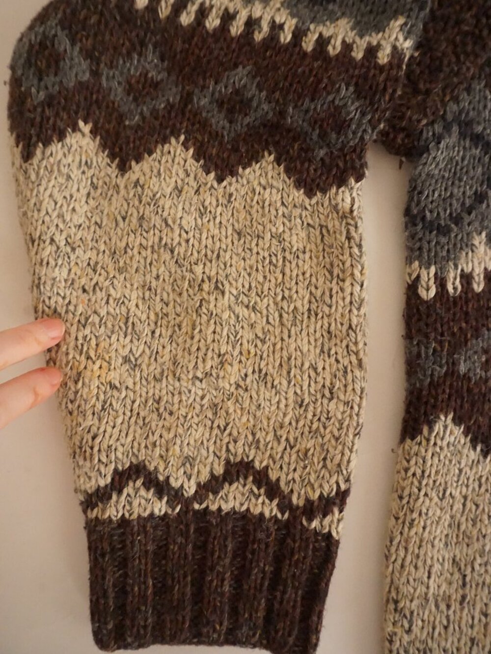 Vintage Fieldmaster Brown Grey Cream Fair Isle Jacquard Knit Half Zip Sweater XL - Picture 8 of 11